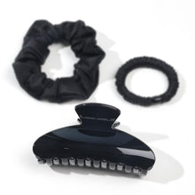 Load image into Gallery viewer, Black Hair Claw Clip for Women, Premium PC Material for Long-Term Use, 4.1 Inch Big Strong Hold No Slip Hair Clips for Thick or Thin Hair, Includes 2 Black Satin Scrunchies