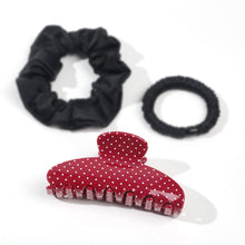 将图片加载到图库查看器,Acetate Hair Claw Clip for Women, 3.8-Inch Red Polka Dot Big Hair Clips Strong Hold No Slip Claw Clips for Thick or Thin Hair, Includes 2 Black Satin Scrunchies