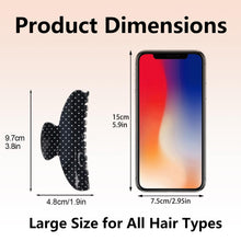 Load image into Gallery viewer, Acetate Hair Claw Clip for Women, 3.8-Inch Black Polka Dot Big Hair Clips Strong Hold No Slip Claw Clips for Thick or Thin Hair, Includes 2 Black Satin Scrunchies