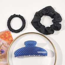 将图片加载到图库查看器,Acetate Hair Claw Clip for Women, 3.8-Inch Blue Polka Dot Big Hair Clips Strong Hold No Slip Claw Clips for Thick or Thin Hair, Includes 2 Black Satin Scrunchies