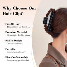 Load image into Gallery viewer, Acetate Hair Claw Clip for Women, 3.8-Inch Black Polka Dot Big Hair Clips Strong Hold No Slip Claw Clips for Thick or Thin Hair, Includes 2 Black Satin Scrunchies