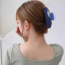 将图片加载到图库查看器,Acetate Hair Claw Clip for Women, 3.8-Inch Blue Polka Dot Big Hair Clips Strong Hold No Slip Claw Clips for Thick or Thin Hair, Includes 2 Black Satin Scrunchies