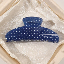 将图片加载到图库查看器,Acetate Hair Claw Clip for Women, 3.8-Inch Blue Polka Dot Big Hair Clips Strong Hold No Slip Claw Clips for Thick or Thin Hair, Includes 2 Black Satin Scrunchies