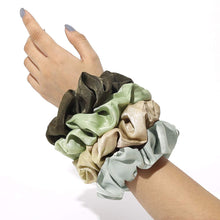 Load image into Gallery viewer, IVYU Silk Satin Scrunchies Women Hair Ties - 4 Big Scrunchy Ponytail Holder No Crease Hair Bands Soft Elastic No Hurt Your Hair for Vsco Girl Women Gray Dark Green Light Green Beige - Ivyu Beauty