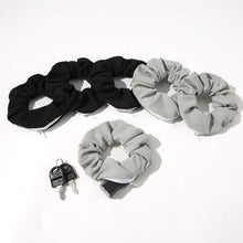 Load image into Gallery viewer, Pocket Scrunchies with Zipper Stash Scrunchy Hair Ties (Black Gray) - Ivyu Beauty