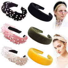 Load image into Gallery viewer, Headbands For Women Hair Head Bands - Knotted Pearl Turban Cute Headbands Velvet Padded Hair bands for Women’s hair Wide Thick Top Knot Hairbands For Girls (3 Pearl Headbands+3Velvet Padded Headbands) - Ivyu Beauty