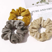 Load image into Gallery viewer, Silk Satin Scrunchies Women Hair Ties - Ivyu Big Scrunchy Ponytail Holder No Crease Hair Bands Soft Elastic No Hurt Your Hair for Vsco Girl Women Beige Gray Dard Yellow Light Yellow - Ivyu Beauty