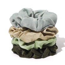Load image into Gallery viewer, IVYU Silk Satin Scrunchies Women Hair Ties - 4 Big Scrunchy Ponytail Holder No Crease Hair Bands Soft Elastic No Hurt Your Hair for Vsco Girl Women Gray Dark Green Light Green Beige - Ivyu Beauty
