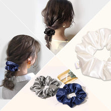Load image into Gallery viewer, Scrunchies Hair Ties Silk Scrunchy for Girls Women Cute Hairties Scrunchy For Thick Curl Hair No Crease Hair Accessories Soft Ropes Ponytail Holder No Hurt Your Hair (White Black Navy Gray) - Ivyu Beauty