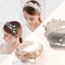 Load image into Gallery viewer, Headbands for Women Head Bands - Pearl Beaded Headband Diademas Para Mujer De Moda Hair Accessories Knotted Hairbands for Girls No Slip Fashion Cute Top Knot Headband Gift for Women Black Gray Beige - Ivyu Beauty