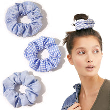 Load image into Gallery viewer, Ivyu Scrunchies Hair Ties Chiffon Scrunchy (Blue Plaid) - Ivyu Beauty