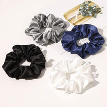 Load image into Gallery viewer, Scrunchies Hair Ties Silk Scrunchy for Girls Women Cute Hairties Scrunchy For Thick Curl Hair No Crease Hair Accessories Soft Ropes Ponytail Holder No Hurt Your Hair (White Black Navy Gray) - Ivyu Beauty