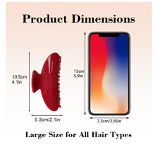 将图片加载到图库查看器，Cherry Red Hair Claw Clips for Women, Premium PC Material for Long-Term Use, 4.1 Inch Big Strong Hold No Slip Hair Clips for Thick or Thin Hair, Includes 2 Black Satin Scrunchies
