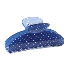 将图片加载到图库查看器，Acetate Hair Claw Clip for Women, 3.8-Inch Blue Polka Dot Big Hair Clips Strong Hold No Slip Claw Clips for Thick or Thin Hair, Includes 2 Black Satin Scrunchies
