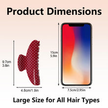 将图片加载到图库查看器，Acetate Hair Claw Clip for Women, 3.8-Inch Red Polka Dot Big Hair Clips Strong Hold No Slip Claw Clips for Thick or Thin Hair, Includes 2 Black Satin Scrunchies

