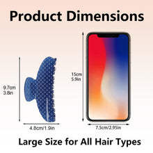 将图片加载到图库查看器，Acetate Hair Claw Clip for Women, 3.8-Inch Blue Polka Dot Big Hair Clips Strong Hold No Slip Claw Clips for Thick or Thin Hair, Includes 2 Black Satin Scrunchies
