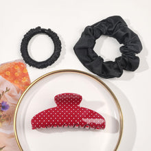 将图片加载到图库查看器，Acetate Hair Claw Clip for Women, 3.8-Inch Red Polka Dot Big Hair Clips Strong Hold No Slip Claw Clips for Thick or Thin Hair, Includes 2 Black Satin Scrunchies
