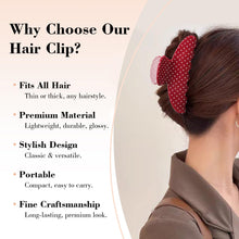 将图片加载到图库查看器，Acetate Hair Claw Clip for Women, 3.8-Inch Red Polka Dot Big Hair Clips Strong Hold No Slip Claw Clips for Thick or Thin Hair, Includes 2 Black Satin Scrunchies
