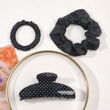 Load image into Gallery viewer, Acetate Hair Claw Clip for Women, 3.8-Inch Black Polka Dot Big Hair Clips Strong Hold No Slip Claw Clips for Thick or Thin Hair, Includes 2 Black Satin Scrunchies
