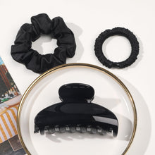 将图片加载到图库查看器，Black Hair Claw Clip for Women, Premium PC Material for Long-Term Use, 4.1 Inch Big Strong Hold No Slip Hair Clips for Thick or Thin Hair, Includes 2 Black Satin Scrunchies
