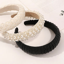 将图片加载到图库查看器，IVYU Pearl Headbands for Women Fashionable Handmade Wide Hair Hoops Beaded Bling HairBand Hair Accessories - Ivyu Beauty
