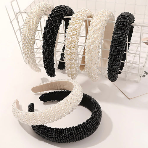 IVYU Pearl Headbands for Women Fashionable Handmade Wide Hair Hoops Beaded Bling HairBand Hair Accessories - Ivyu Beauty