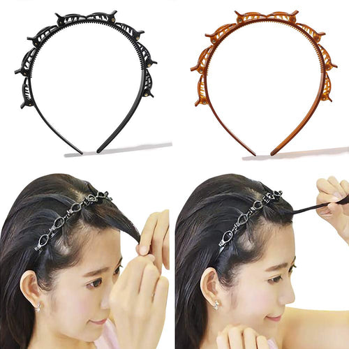 Ivyu Headbands for Women Head bands Hair Bands for Girls Thin Plastic Headband with Clips, Fashion Braided Headbands Double Layer Twist Plait Hair Tools, Double Bangs Hairstyle Hairpin for Work out - Ivyu Beauty