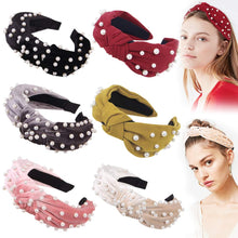 将图片加载到图库查看器，Headbands Women Hair Head Bands - 6 Pcs Pearl Knotted Head Bands Cute Velvet Top Knot Turban Hairbands Fashion Girls Vintage Boho Beauty Wide headbands Fashion Hair Accessories - Ivyu Beauty
