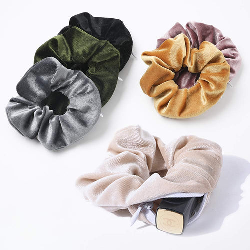 Velvet Scrunchies Hair Ties Women - 6 Pack Big Vsco Girl Stuff Scrunchy for Hair Scrunchie Holder Elastic Bands With Zipper Pocket Gift For Friends - Ivyu Beauty