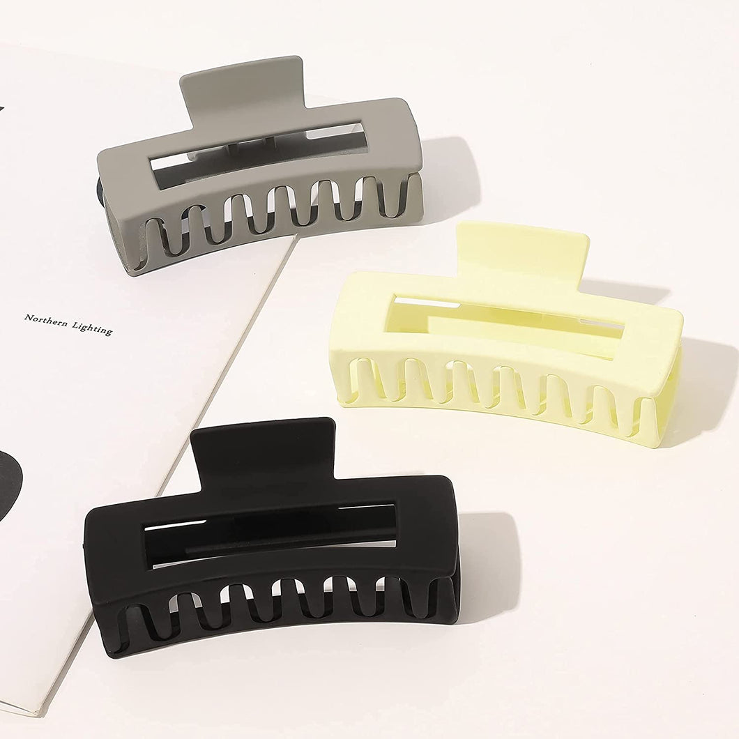 Ivyu Large Plastic Matte Jumbo Nonslip Claw Hair Clips White Black Gray - Ivyu Beauty