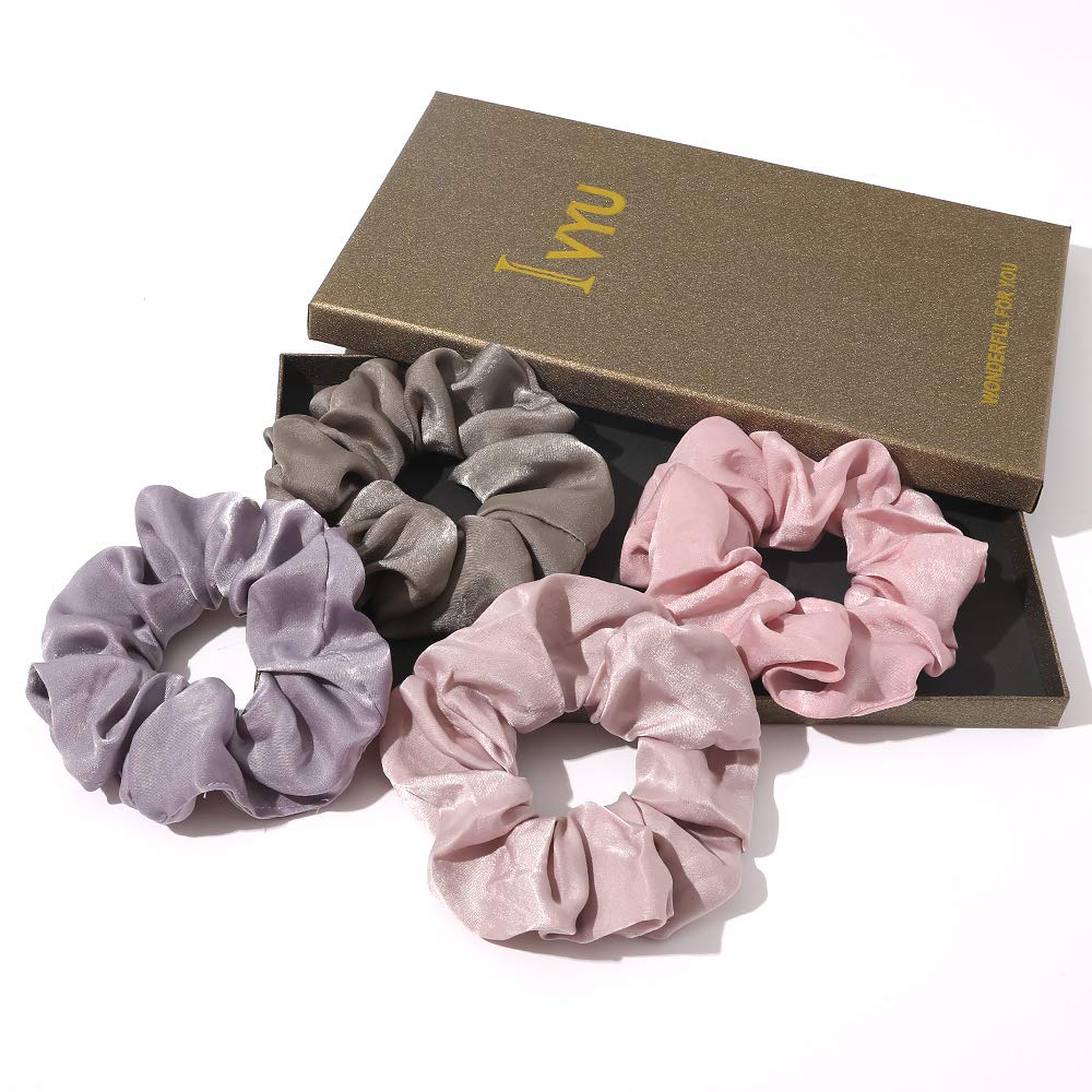 Scrunchies Hair Ties Silk Satin Scrunchy for Women Thick Hair Ivyu Big Scrunchy For Thick Curl Hair No Crease Hair Accessories Soft Ropes Ponytail Holder No Hurt Your Hair Bands Soft Elastic - Ivyu Beauty