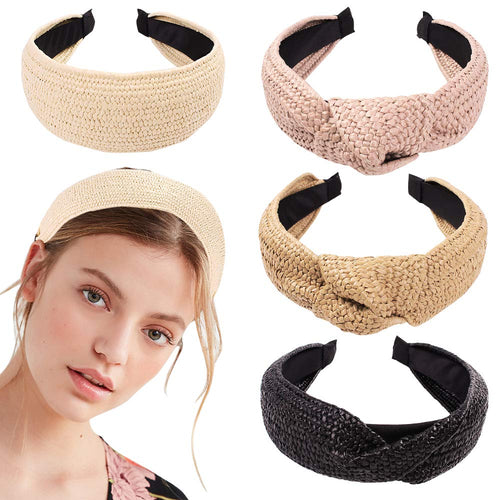 Ivyu Headbands Women Hair Head Bands - Ivyu Knotted Turban Cute 4 Headbands Straw Boho Twist Hair bands for Women’s hair Wide Thick Top Knot Hairbands For Girls Beauty Product Beech Accessories - Ivyu Beauty