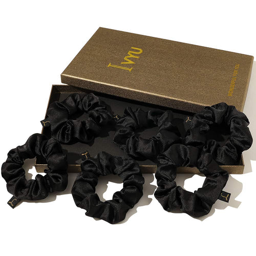 Scrunchies Black Satin Silk Hair Ties - Women Hair Bands Scrunchy For Thick Curl Hair No Crease Hair Accessories Soft Ropes Ponytail Holder No Hurt Your Hair - Ivyu Beauty