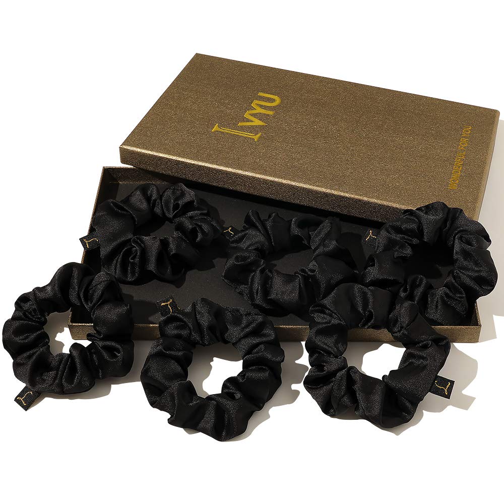 Scrunchies Black Satin Silk Hair Ties - Women Hair Bands Scrunchy For Thick Curl Hair No Crease Hair Accessories Soft Ropes Ponytail Holder No Hurt Your Hair - Ivyu Beauty