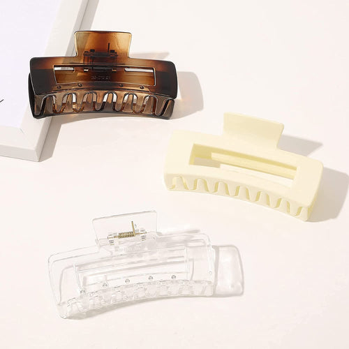 Ivyu Large Plastic Matte Jumbo Nonslip Claw Hair Clips Clear Brown Beige - Ivyu Beauty