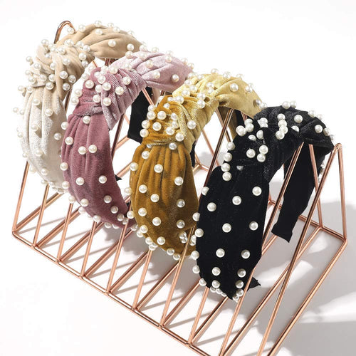IVYU Headbands Women Hair Head Bands - Accessories 4 Pcs Velvet Pearl Head Bands Cute Beauty Hairbands Fashion Girls Vintage Hair Boho Wide Bands For Workout GYM Yoga Running - Ivyu Beauty