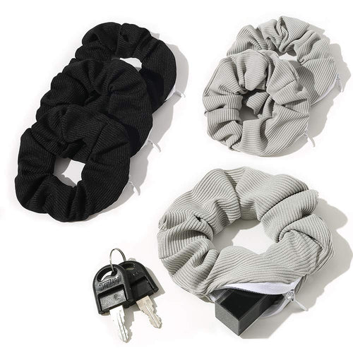 Pocket Scrunchies with Zipper Stash Scrunchy Hair Ties (Black Gray) - Ivyu Beauty
