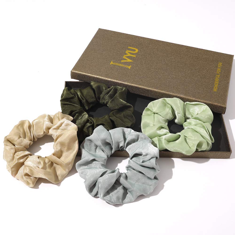 Ivyu Big Scrunchy Ponytail Holder Gray Dark Green Light Green Beige - Ivyu Beauty