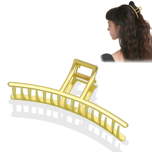 Ivyu Hair Claw Clips for Women - Nonslip Large Gold Banana Metal Barrettes Matte Claw Hair Clips Accessories for Girls French Fashion Strong Hold Jumbo No Damage Hairclips for Thick Long Curly Hair - Ivyu Beauty