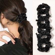 将图片加载到图库查看器，Scrunchies Black Satin Silk Hair Ties - Women Hair Bands Scrunchy For Thick Curl Hair No Crease Hair Accessories Soft Ropes Ponytail Holder No Hurt Your Hair - Ivyu Beauty
