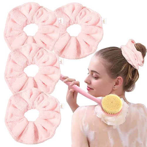 Ivyu Microfiber Hair Drying Scrunchies Towel Fiber - Buns Large Scrunchie for Curl Hair for Bed Shower Warp Wet Anti Frizz Hair Products Absorbent Fast Terry Cloth Scrunchy Gifts For Women Girls Pink - Ivyu Beauty