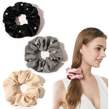 将图片加载到图库查看器，Ivyu Satin Scrunchy with Pearl (Black Pink cream Gray)
