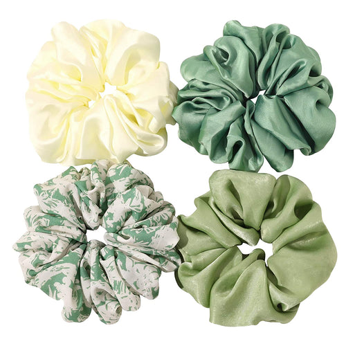 Scrunchies Hair Ties for Women - Big Silk Satin Scrunchie Exra Large Jumbo Gaint Oversized Cute Chiffon Scrunchy for Curl Thick Hair Green Ligas Para el Cabello De Mujer Decorations Gift for Girls - Ivyu Beauty