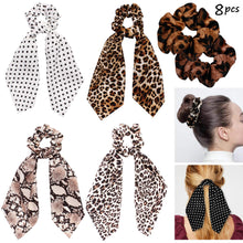 将图片加载到图库查看器，Ivyu Scrunchies for Hair Scarf Ties for Women Girls Satin Silk Cheetah Scarves Scrunchie Bow Leopard Ribbon Scrunchy with Tails For Thick Curl Hair No Crease Bandana Accessories Soft Ponytail Holders - Ivyu Beauty
