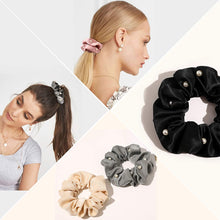 将图片加载到图库查看器，Ivyu Satin Scrunchy with Pearl (Black Pink cream Gray)
