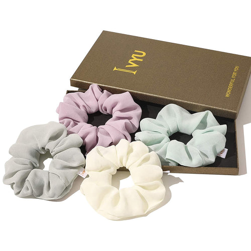 Scrunchies Hair Ties Scrunchy for Girls Women Thick Hair Cute Hairties Chiffon Scrunchy For Thick Curl Hair No Crease Hair Accessories Soft Ropes Ponytail Holder No Hurt Your Hair Gifts for Women - Ivyu Beauty