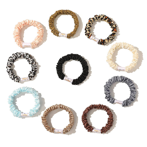 Scrunchies Silk Satin Hair Ties - Small Mini Thin Elestics Ponytail Holder Hair Bands Skinny Scrunchy For Thick Curl Hair No Crease Hair Ties Soft Accessories No Hurt Your Hair for Women and Girls - Ivyu Beauty