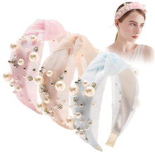 Load image into Gallery viewer, Ivyu Headbands Knotted 3 Pearl Headband Pink Blue Beige - Ivyu Beauty
