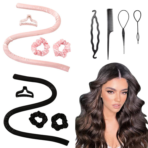 Hair Rollers for Long Hair Curlers Heatless Curls Flexi Rods Jumbo Large Big No Heat Hair Roller Can Sleep In Soft Foam Curling Rods Hair Rollers Overnight for Women Gril's Make Up Black Pink Color - Ivyu Beauty