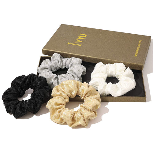 Scrunchies Hair Ties for Women Girls Cute Lace Scrunchy Hairties for Thick Curl Hair No Crease Hair Accessories Soft Ropes Ponytail Holder No Hurt Your Hair (Black White Yellow Gray) - Ivyu Beauty